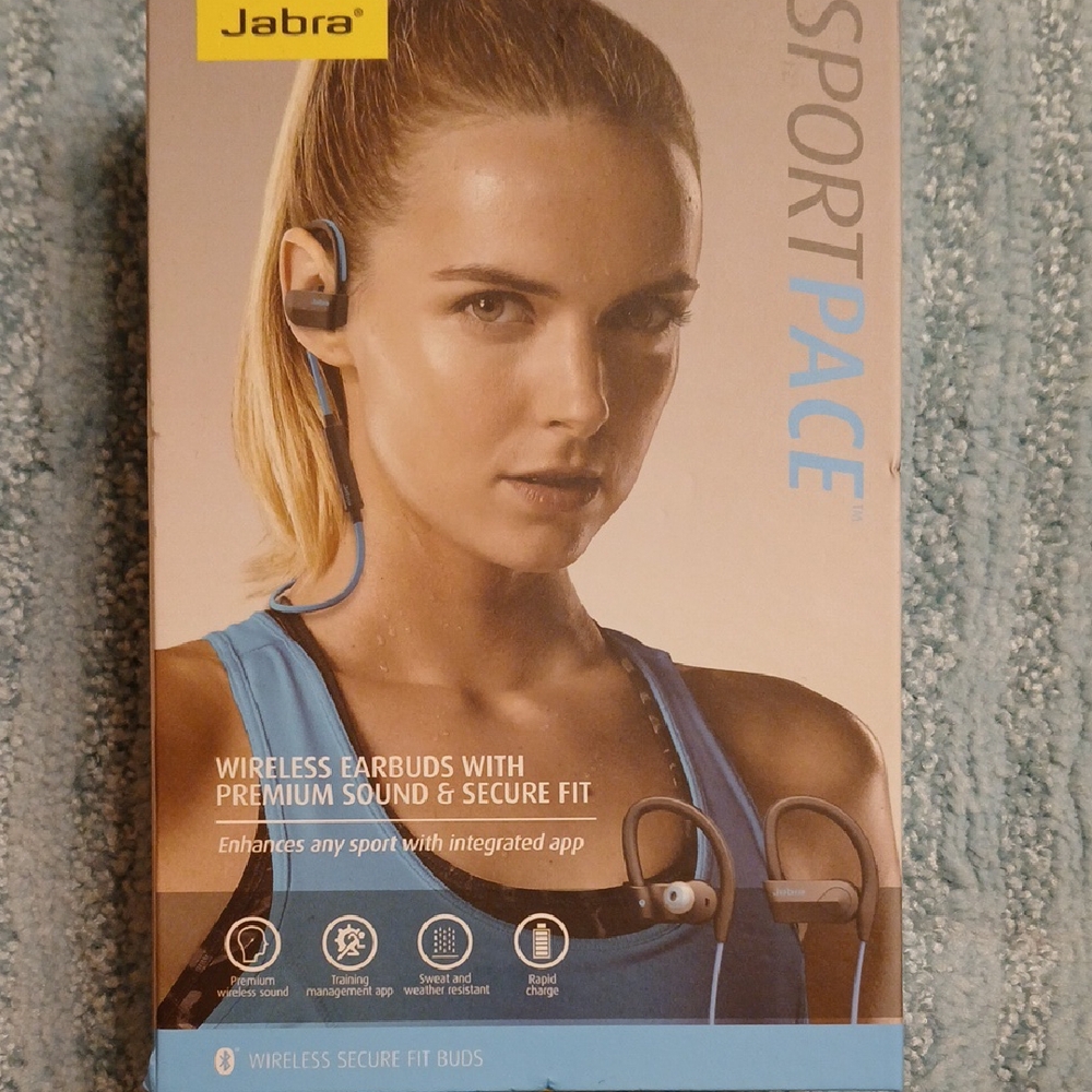 Jabra Sport Pace Wireless Earbuds - Black and Blue